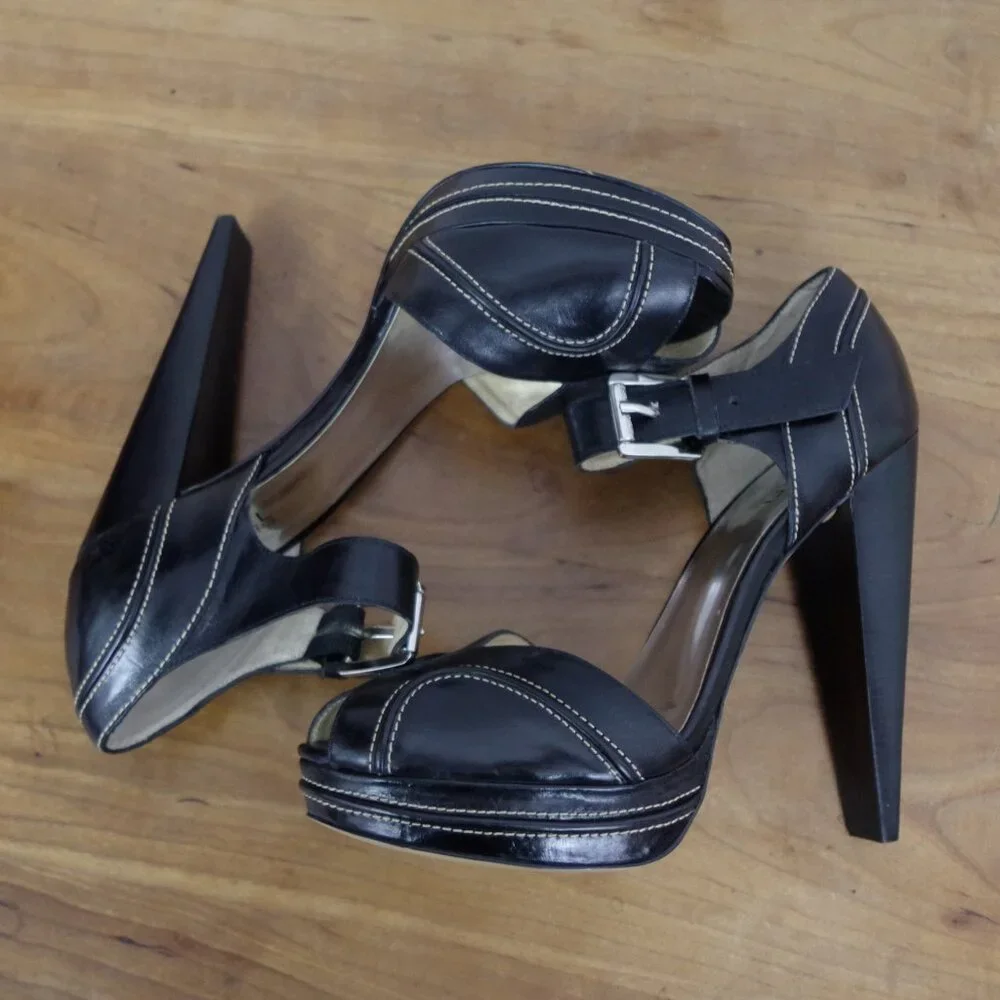 Michael; Michael Kors Platform High Open Toed Heels Size 9.5M - Picture 3 of 12